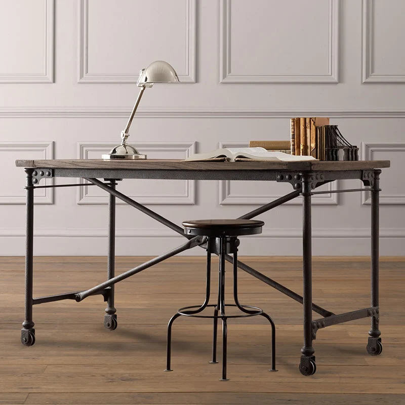 Bureau d'écriture rectangulaire industriel en bois massif, pour la maison Clearhalo