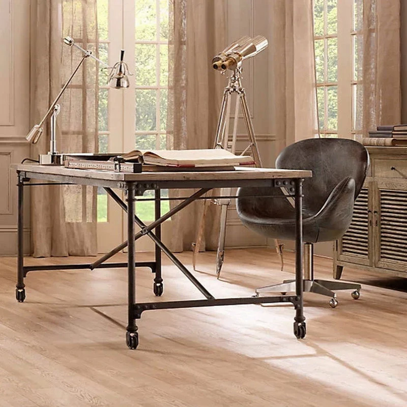 Bureau d'écriture rectangulaire industriel en bois massif, pour la maison Clearhalo