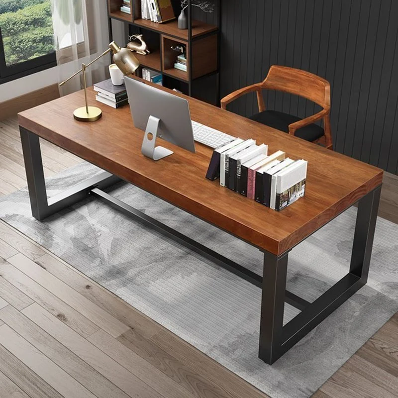 Bureau d'écriture rectangulaire industriel, bureau en bois massif pour bureau Clearhalo