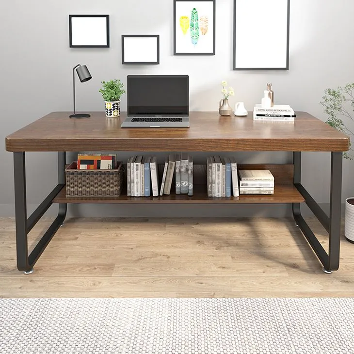 Bureau d'écriture rectangulaire industriel, bureau en bois massif pour bureau Clearhalo