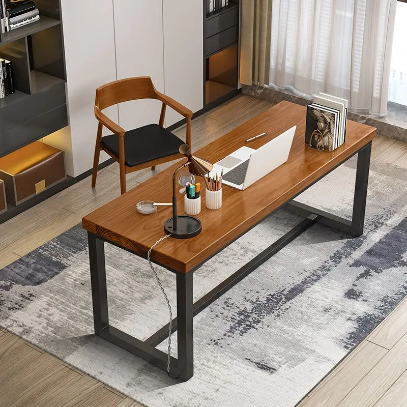 Bureau d'écriture rectangulaire industriel, bureau en bois massif avec base à chevalet Clearhalo