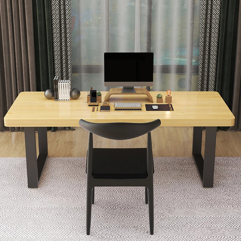 Bureau d'écriture rectangulaire industriel, bureau en bois massif avec base luge Clearhalo