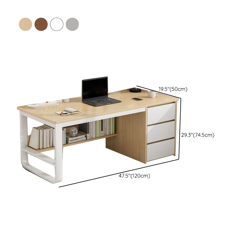 Bureau d'écriture rectangulaire industriel Bureau en bois à 3 tiroirs Clearhalo