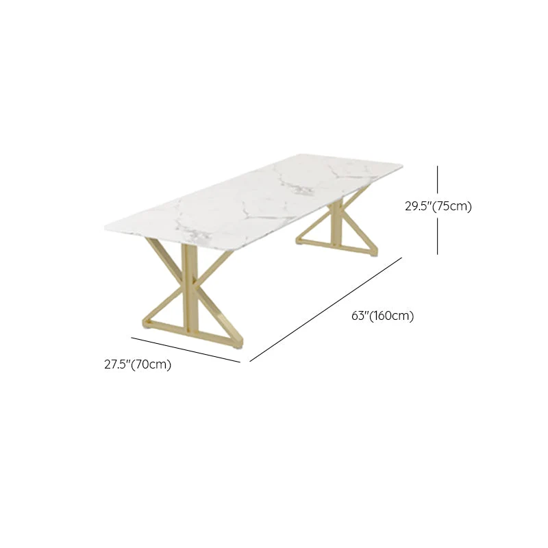 Bureau d'écriture rectangulaire en marbre blanc Glam 29,53 pouces de haut avec pieds dorés Clearhalo