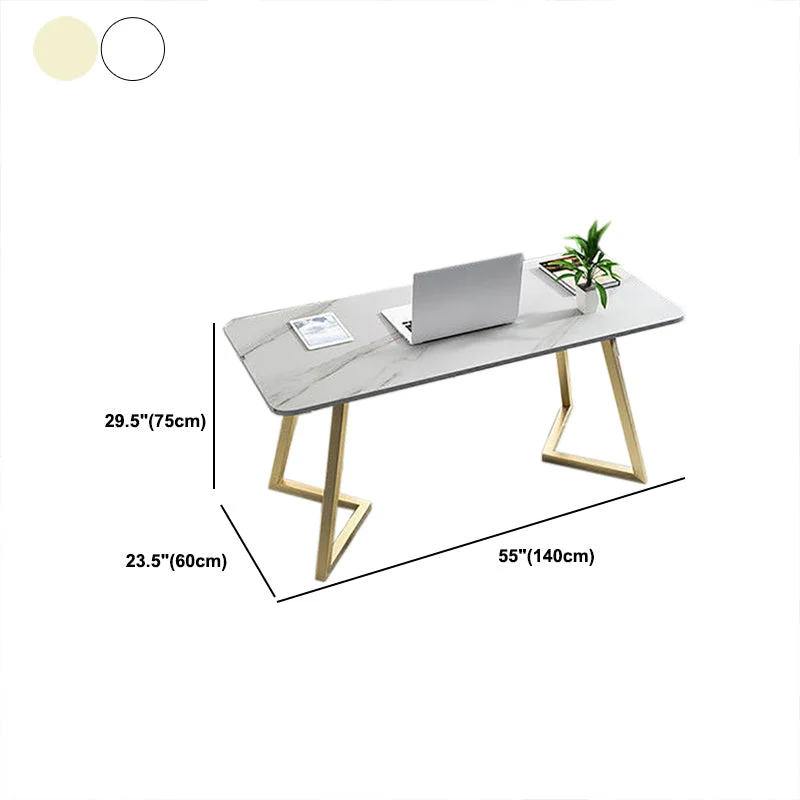 Bureau d'écriture rectangulaire en marbre Glam avec pieds en métal Clearhalo