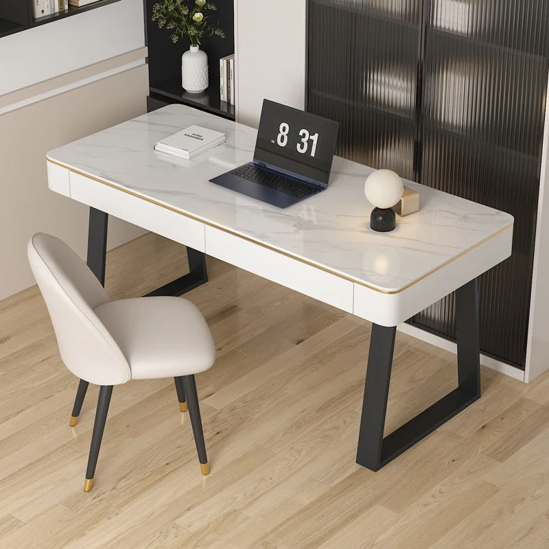 Bureau d'écriture rectangulaire moderne avec plateau en ardoise et 2 tiroirs Clearhalo