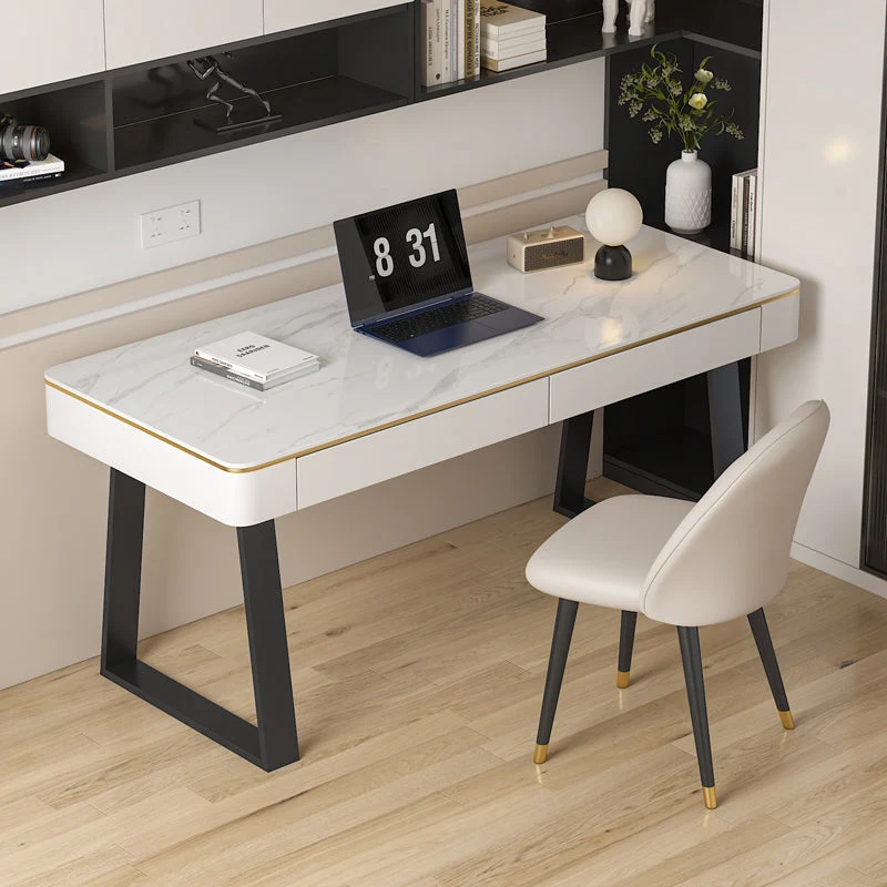 Bureau d'écriture rectangulaire moderne avec plateau en ardoise et 2 tiroirs Clearhalo