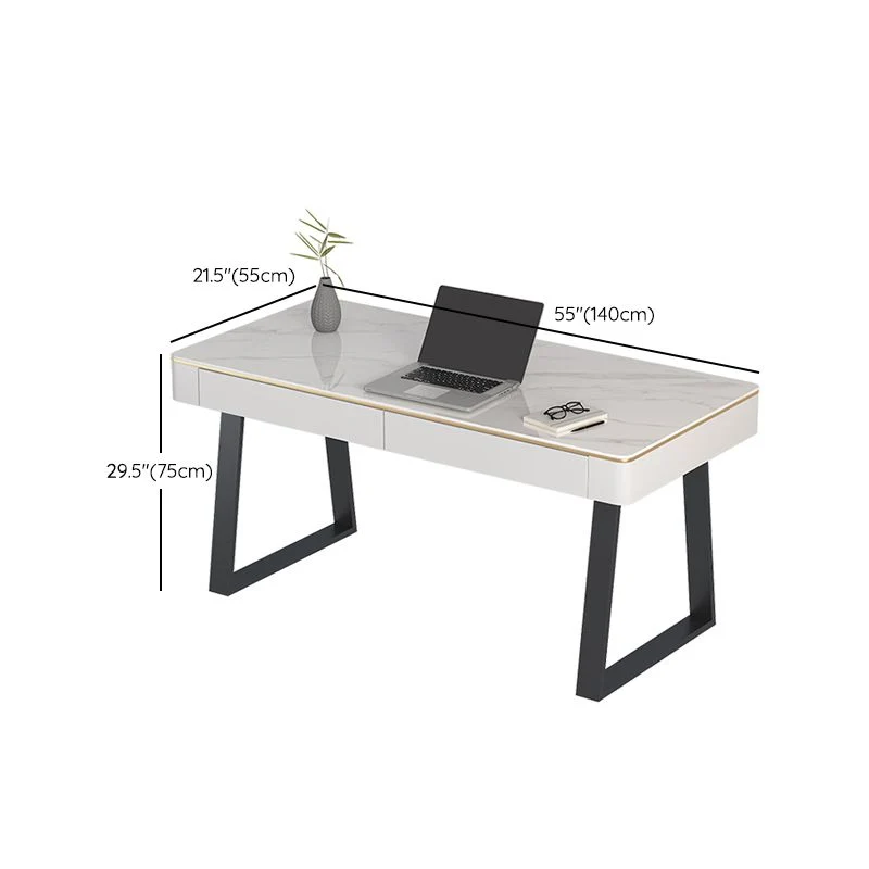 Bureau d'écriture rectangulaire moderne avec plateau en ardoise et 2 tiroirs Clearhalo