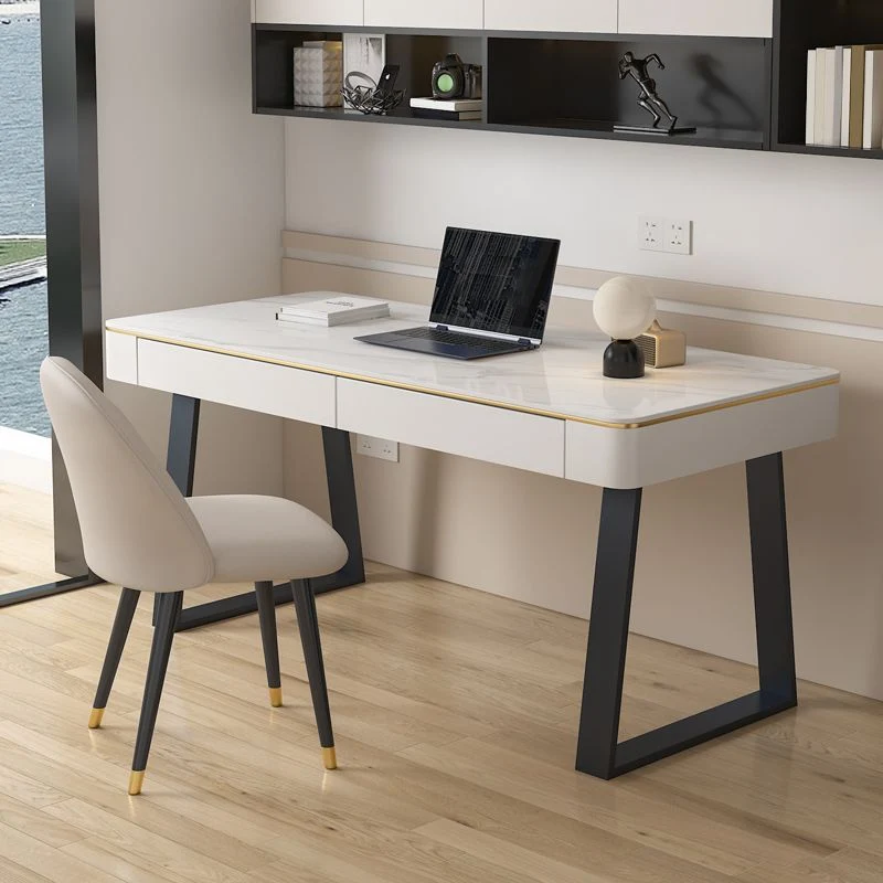 Bureau d'écriture rectangulaire moderne avec plateau en ardoise et 2 tiroirs Clearhalo