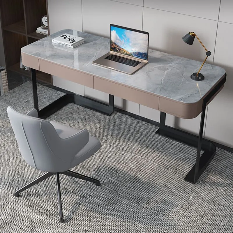 Bureau d'écriture rectangulaire moderne avec plateau en ardoise, avec 2 tiroirs, pour la maison Clearhalo