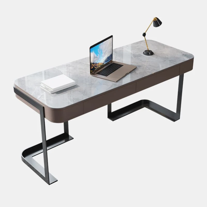 Bureau d'écriture rectangulaire moderne avec plateau en ardoise, avec 2 tiroirs, pour la maison Clearhalo
