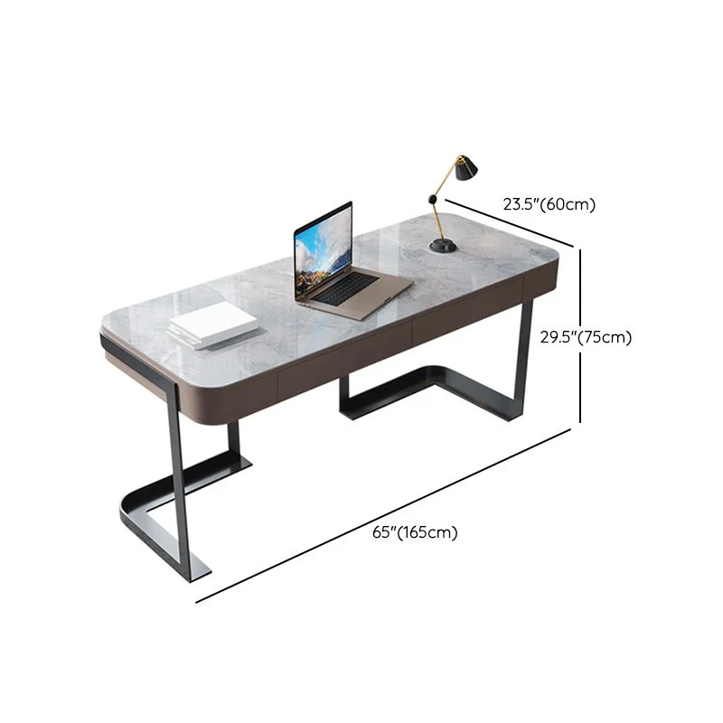 Bureau d'écriture rectangulaire moderne avec plateau en ardoise, avec 2 tiroirs, pour la maison Clearhalo