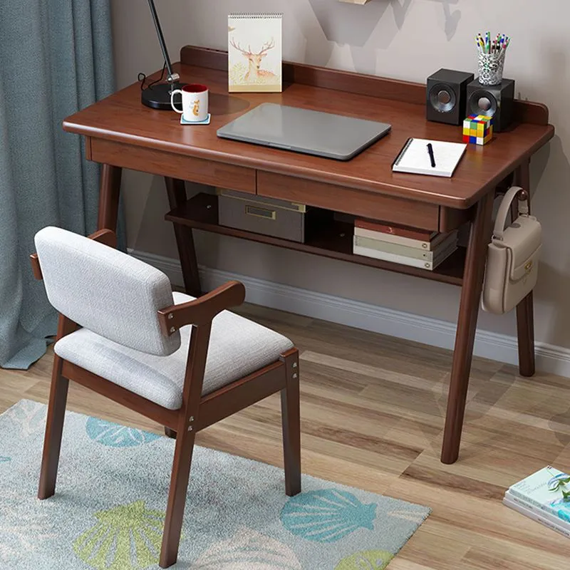 Bureau d'écriture rectangulaire moderne en bois massif avec tiroir Clearhalo