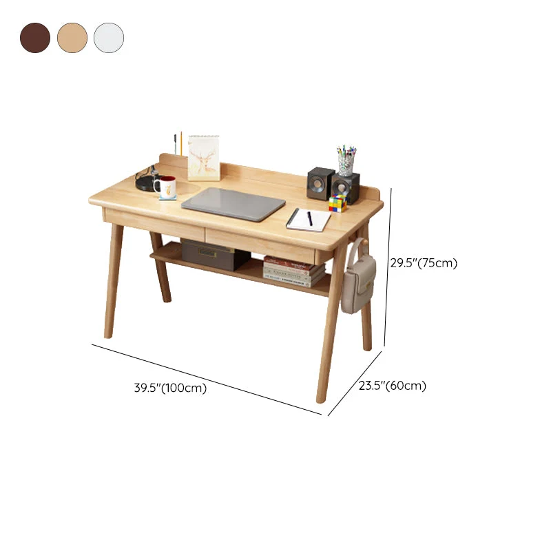 Bureau d'écriture rectangulaire moderne en bois massif avec tiroir Clearhalo