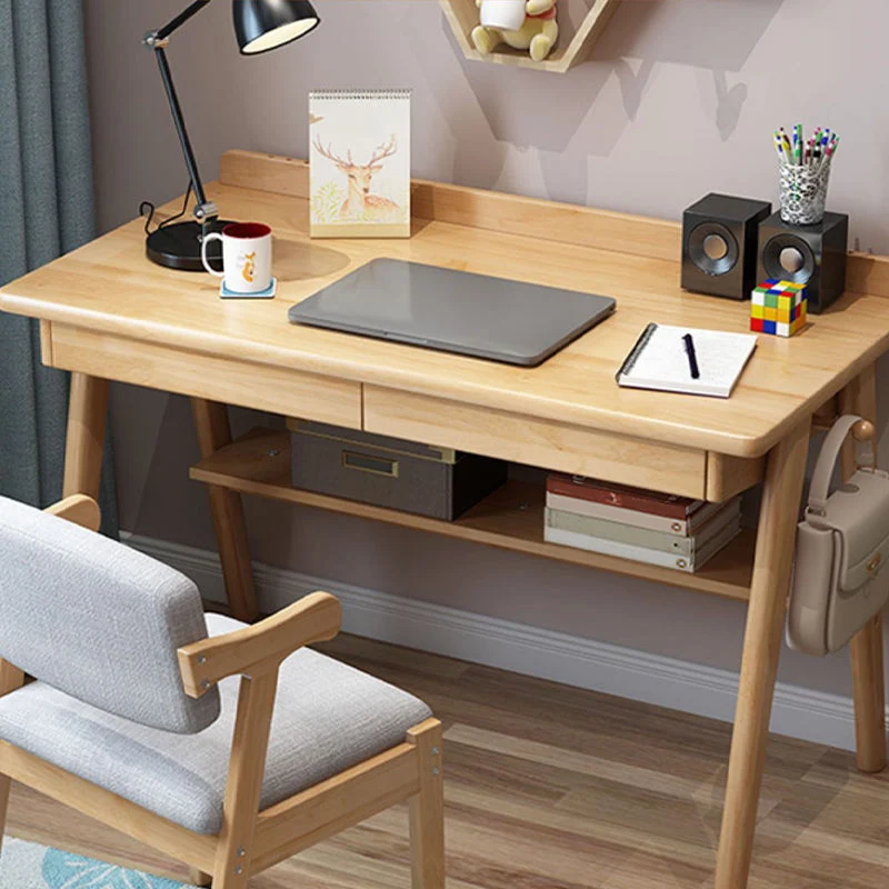 Bureau d'écriture rectangulaire moderne en bois massif avec tiroir Clearhalo