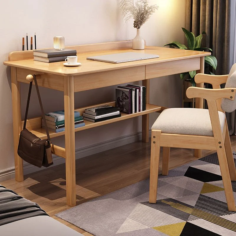 Bureau d'écriture rectangulaire moderne en bois massif, 2 tiroirs, 29,53 pouces de hauteur Clearhalo