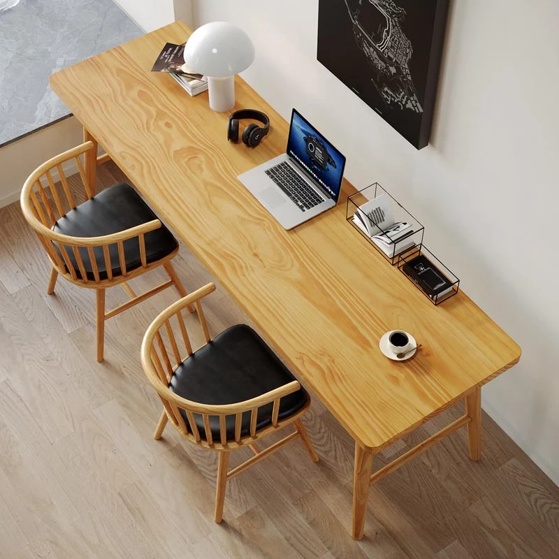 Bureau d'écriture rectangulaire moderne, bureau en bois à usage domestique avec base en forme de H Clearhalo