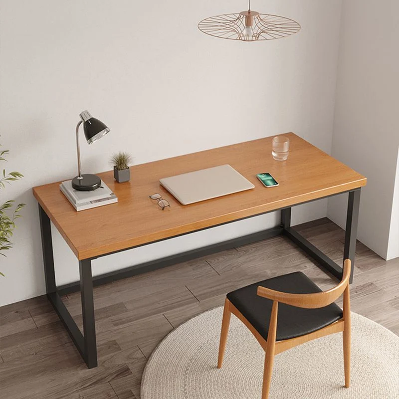 Bureau d'écriture rectangulaire moderne, bureau en bois massif avec base en métal Clearhalo