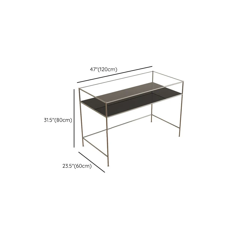 Bureau d'écriture rectangulaire moderne, bureau chromé de 31,5 pouces de haut avec base en H Clearhalo