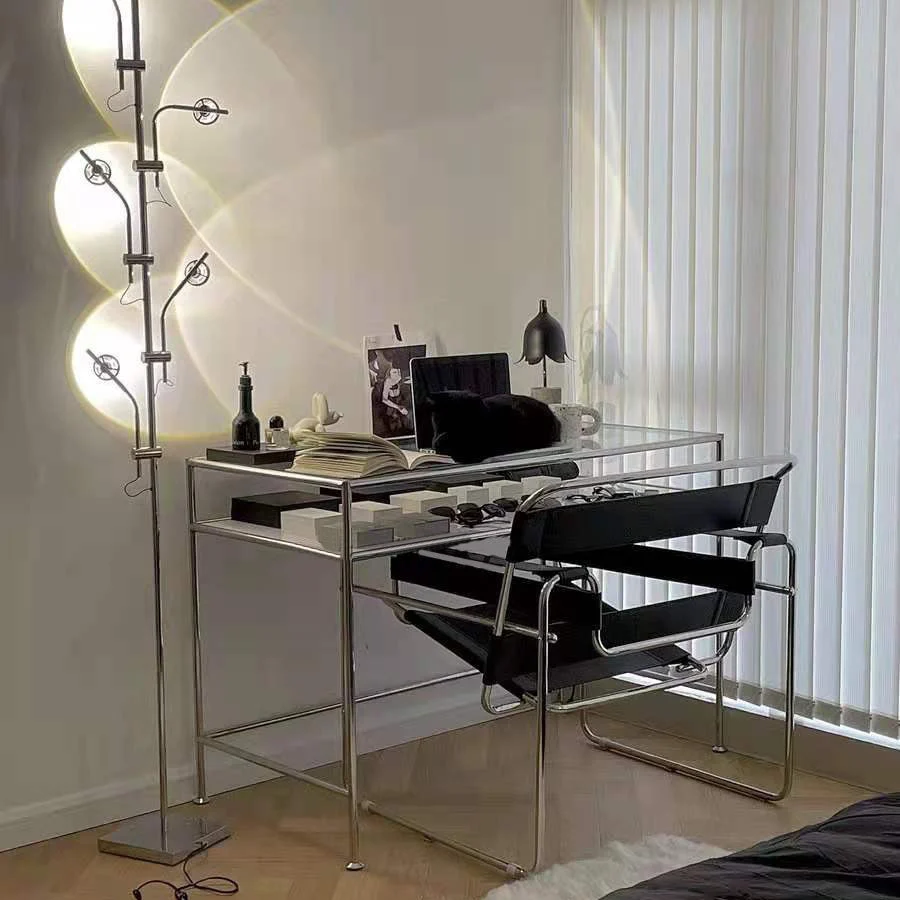 Bureau d'écriture rectangulaire moderne, bureau chromé de 31,5 pouces de haut avec base en H Clearhalo