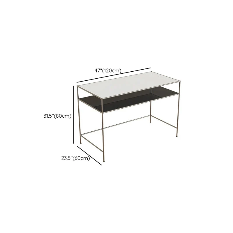 Bureau d'écriture rectangulaire moderne, bureau chromé de 31,5 pouces de haut avec base en H Clearhalo