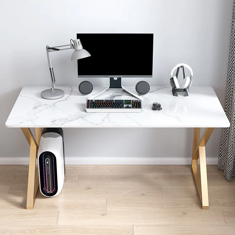 Bureau d'écriture rectangulaire moderne, bureau à domicile avec pieds en métal Clearhalo
