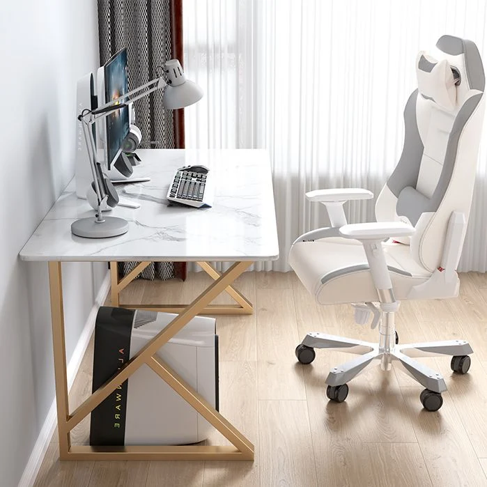 Bureau d'écriture rectangulaire moderne, bureau à domicile avec pieds en métal Clearhalo