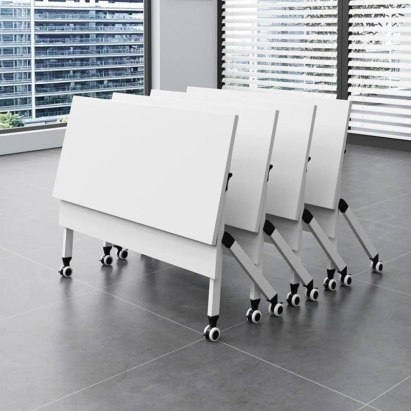 Bureau d'écriture rectangulaire moderne, bureau pliant blanc avec roulettes Clearhalo