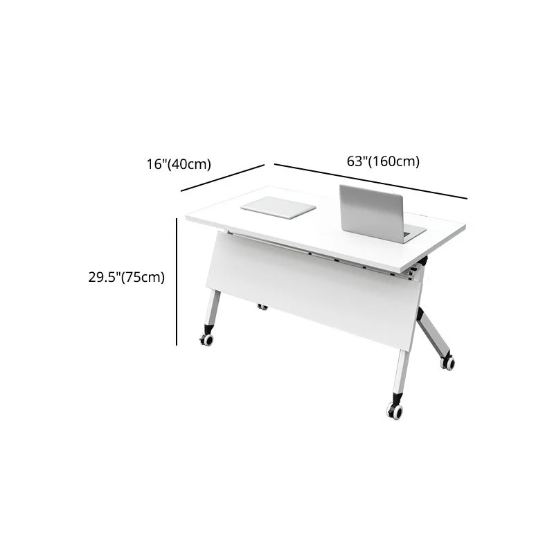 Bureau d'écriture rectangulaire moderne, bureau pliant blanc avec roulettes Clearhalo