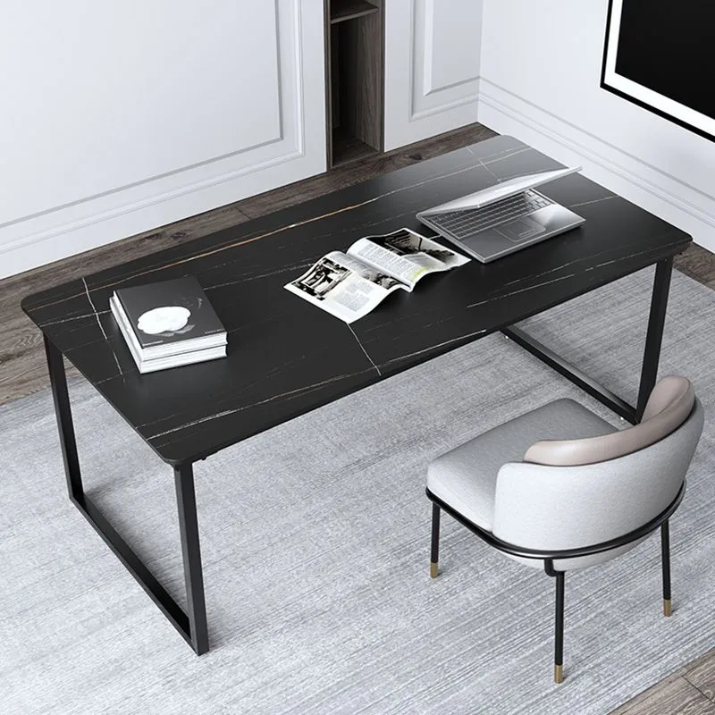 Bureau d'écriture rectangulaire moderne en pierre, bureau à domicile avec pieds en métal Clearhalo