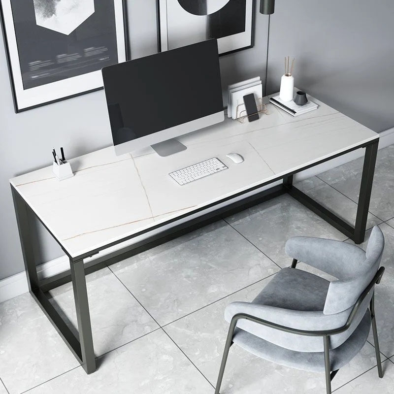 Bureau d'écriture rectangulaire moderne en pierre frittée, bureau en forme de H pour la maison Clearhalo
