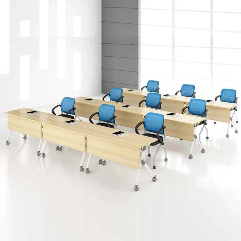 Bureau d'écriture rectangulaire naturel contemporain avec roulettes Clearhalo