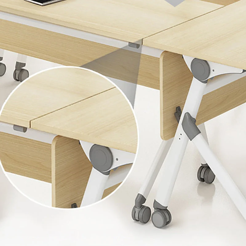Bureau d'écriture rectangulaire naturel contemporain avec roulettes Clearhalo