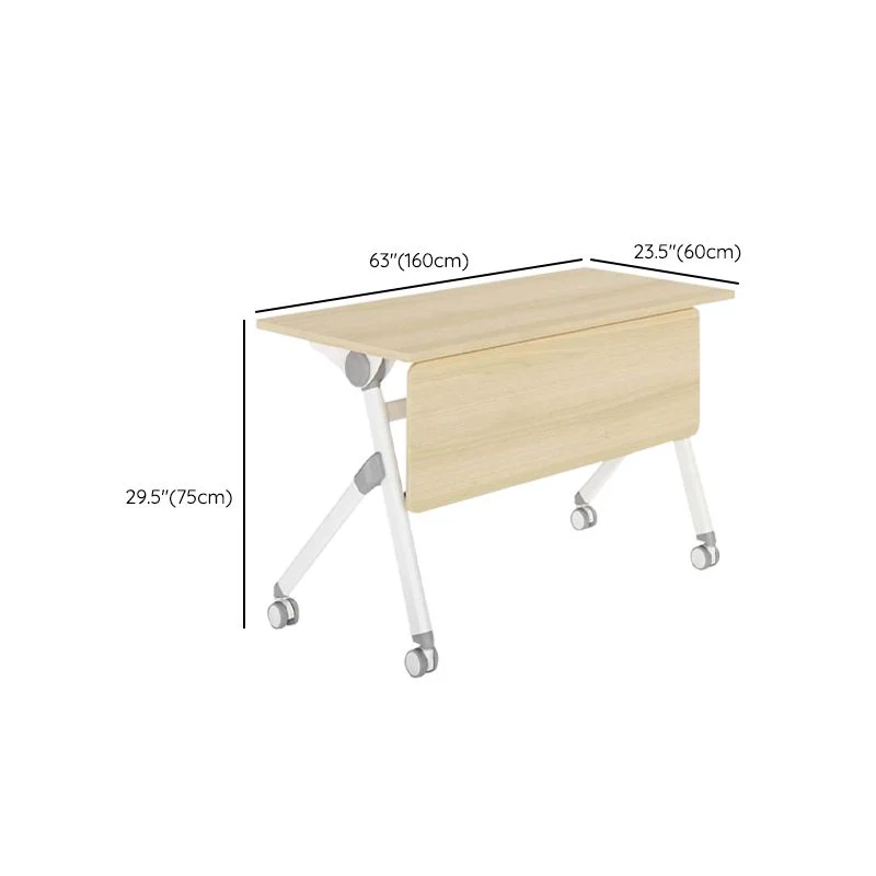 Bureau d'écriture rectangulaire naturel contemporain avec roulettes Clearhalo