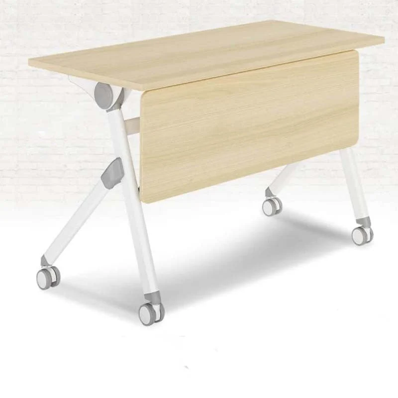 Bureau d'écriture rectangulaire naturel contemporain avec roulettes Clearhalo