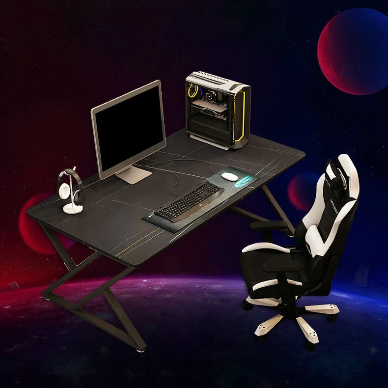 Bureau d'écriture rectangulaire noir, bureau de chambre à coucher avec pieds en métal Clearhalo