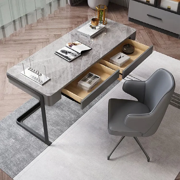 Bureau d'écriture rectangulaire en pierre, bureau d'ordinateur de style moderne en gris Clearhalo
