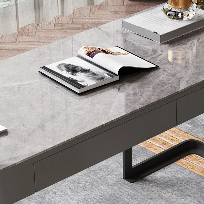 Bureau d'écriture rectangulaire en pierre, bureau d'ordinateur de style moderne en gris Clearhalo