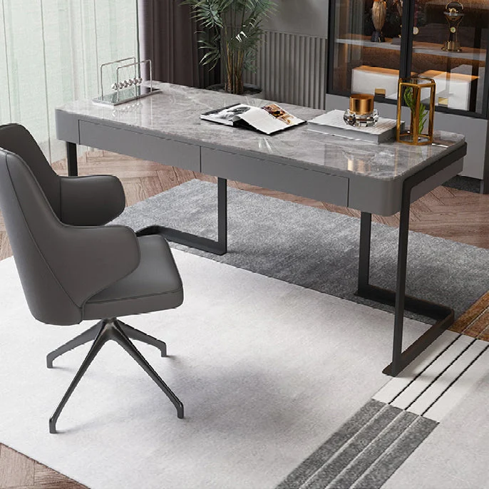 Bureau d'écriture rectangulaire en pierre, bureau d'ordinateur de style moderne en gris Clearhalo