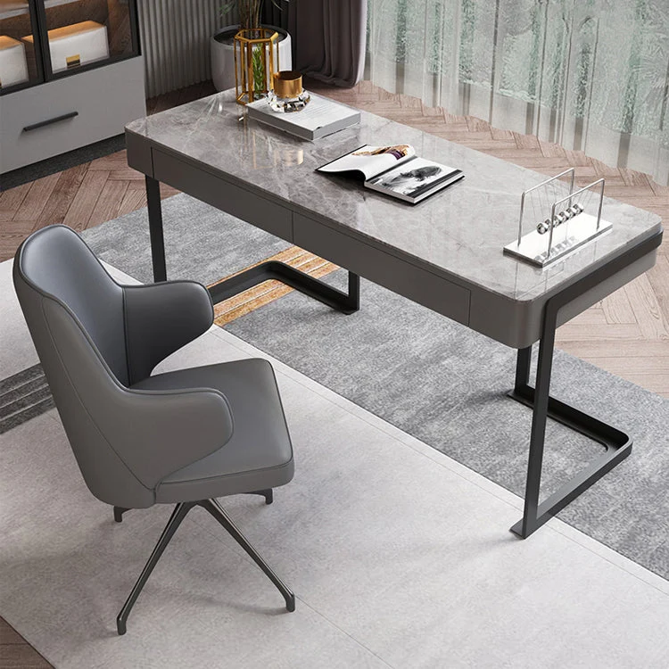 Bureau d'écriture rectangulaire en pierre, bureau d'ordinateur de style moderne en gris Clearhalo