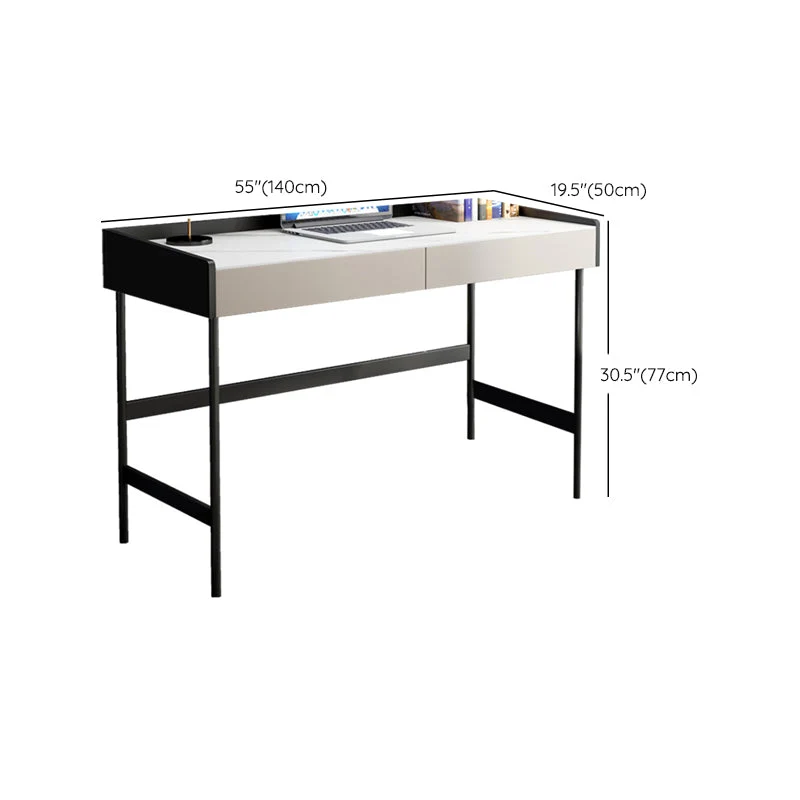 Bureau d'écriture rectangulaire en pierre de bureau à 2 tiroirs avec pieds en fer Clearhalo