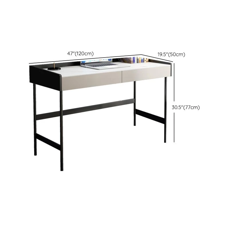 Bureau d'écriture rectangulaire en pierre de bureau à 2 tiroirs avec pieds en fer Clearhalo