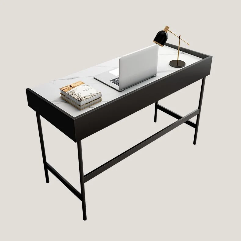 Bureau d'écriture rectangulaire en pierre de bureau à 2 tiroirs avec pieds en fer Clearhalo