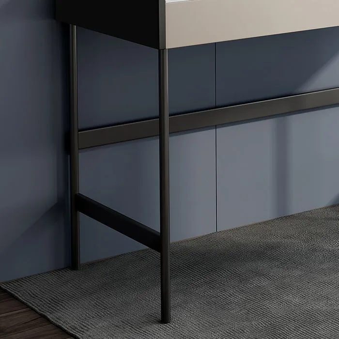 Bureau d'écriture rectangulaire en pierre moderne, bureau blanc à 2 tiroirs avec base en H Clearhalo