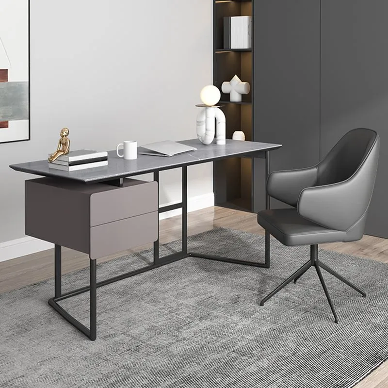 Bureau d'écriture rectangulaire en pierre, 2 tiroirs, 23,62 po de hauteur Clearhalo