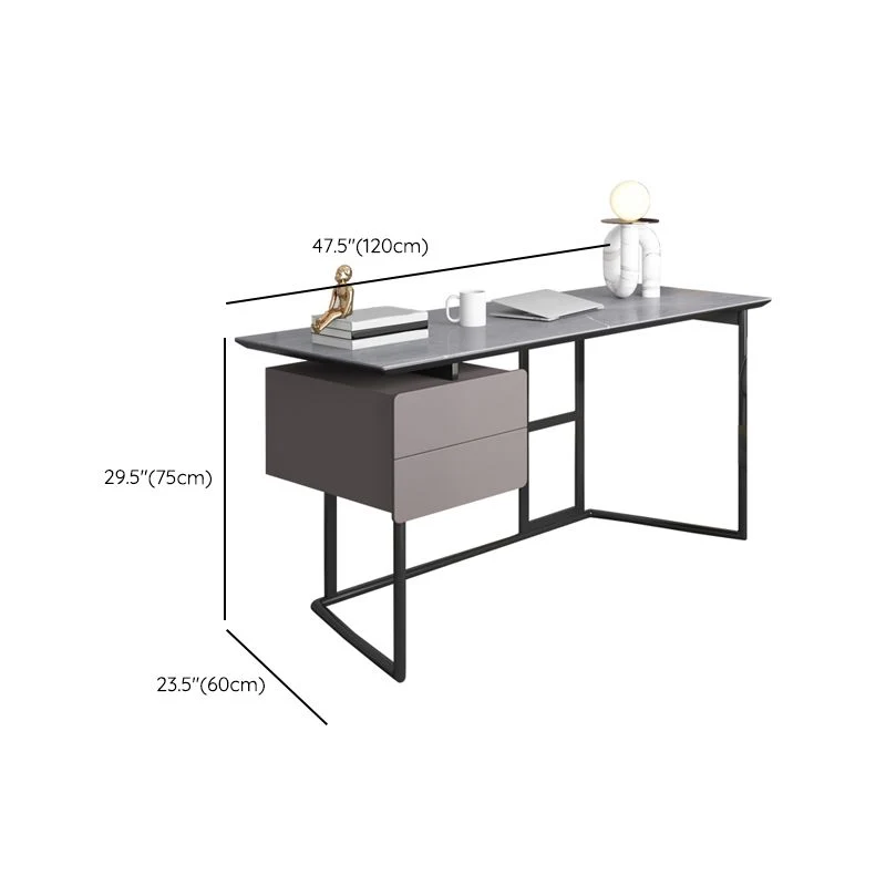 Bureau d'écriture rectangulaire en pierre, 2 tiroirs, 23,62 po de hauteur Clearhalo
