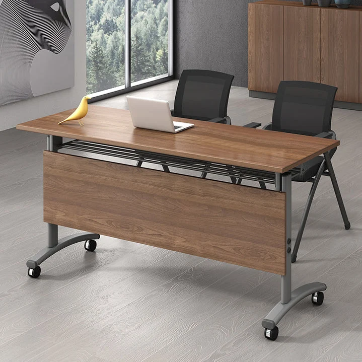 Bureau d'écriture rectangulaire pliant, bureau moderne en bois manufacturé avec roulettes Clearhalo