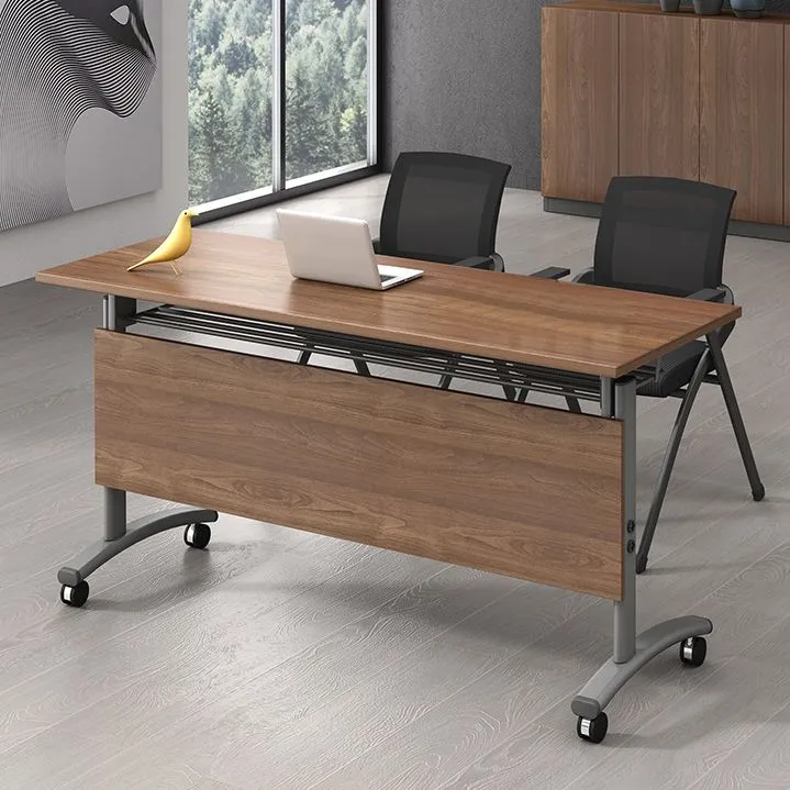Bureau d'écriture rectangulaire pliant, bureau moderne en bois manufacturé avec roulettes Clearhalo