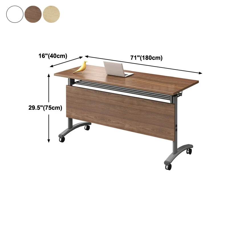 Bureau d'écriture rectangulaire pliant, bureau moderne en bois manufacturé avec roulettes Clearhalo