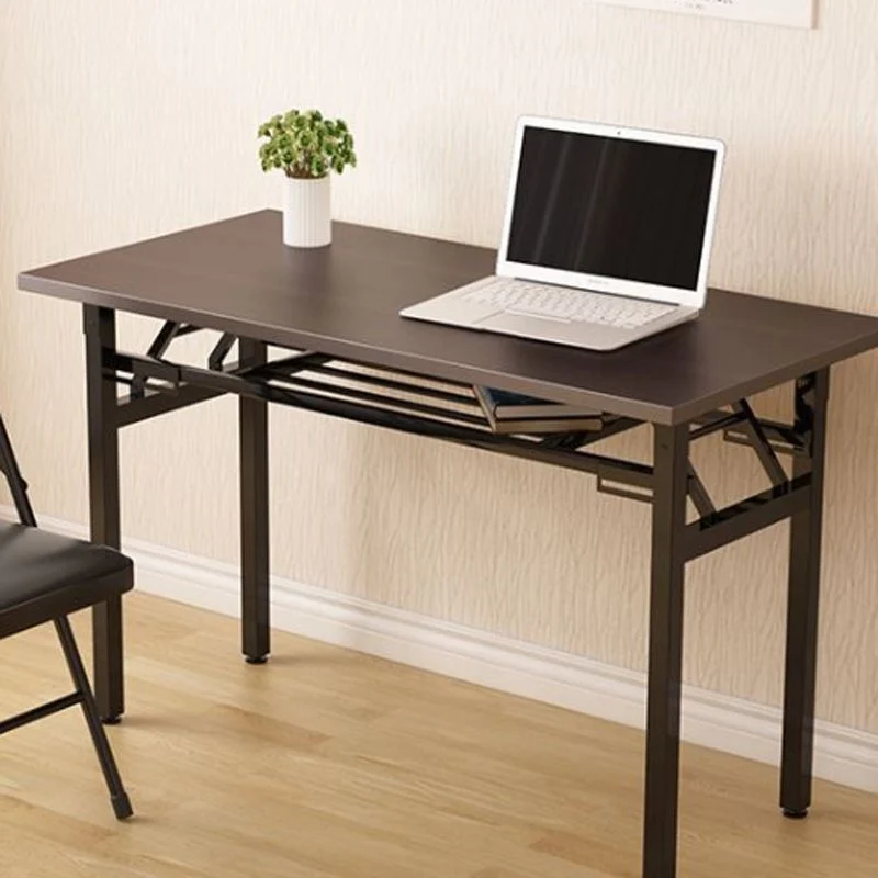 Bureau d'écriture rectangulaire pliant, bureau moderne à Base noire pour chambre à coucher Clearhalo